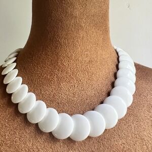 Vintage 60s White Disc Chunky Statement Necklace 18 Inch Retro Mod Aesthetic